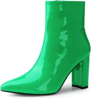 Allegra K Women's Chunky Heel Pointed Toe Zipper Ankle Boots
