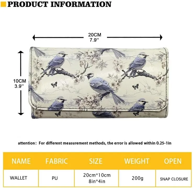 Almond Blossom Women's Vintage Leather Long Tri-fold Wallet, Van Gogh Flowers Leather Wallets Oil Painting Art Checkbook Wallet with ID Card Transparent Slot