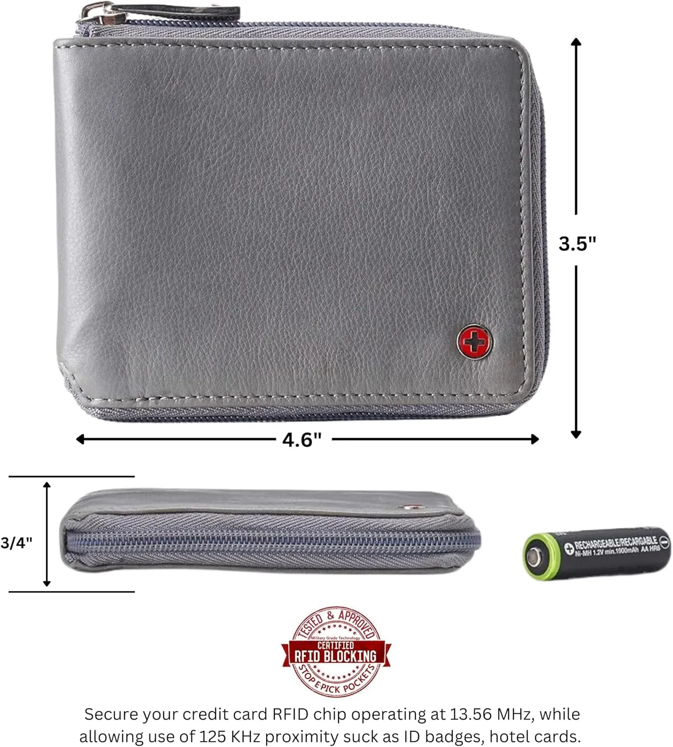 Alpine Swiss Logan Zipper Bifold Wallet For Men or Women RFID Safe Comes in a Gift Box