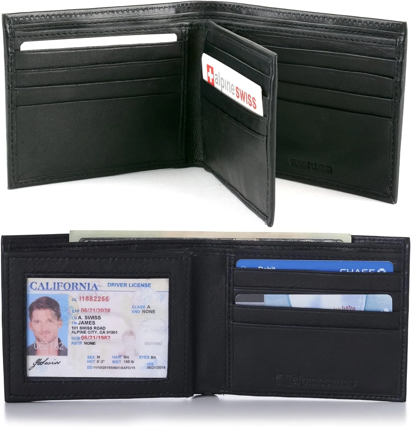 Alpine Swiss Mens Wallet Trifold Bifold Billfolds to choose from Genuine Leather Comes in Gift Bag