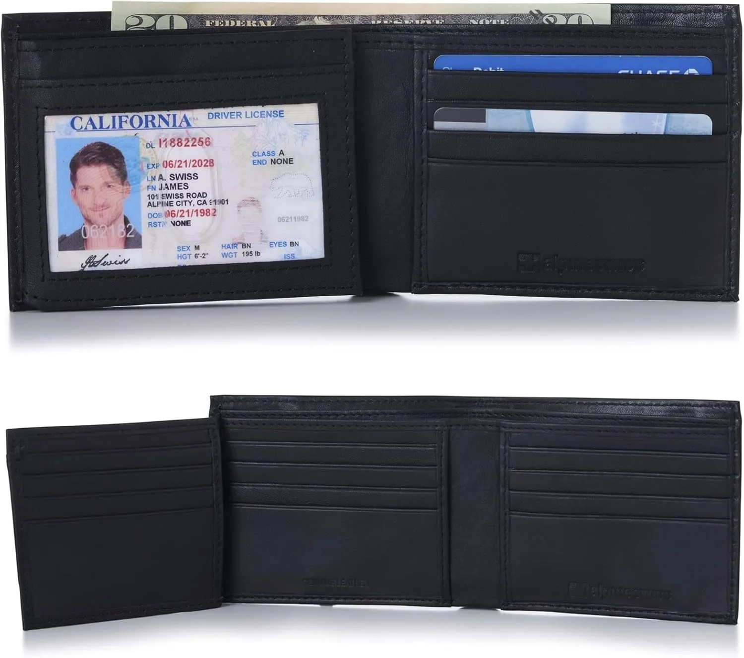Alpine Swiss Mens Wallet Trifold Bifold Billfolds to choose from Genuine Leather Comes in Gift Bag