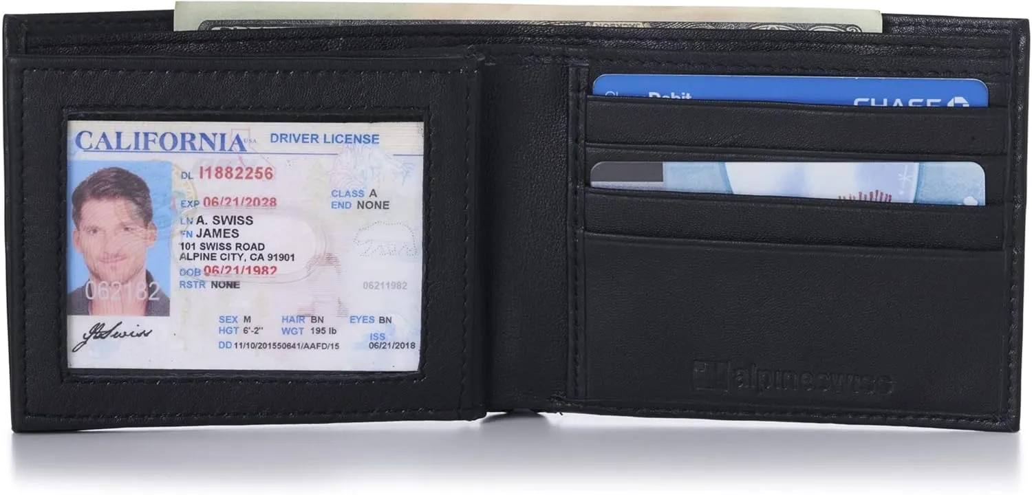 Alpine Swiss Mens Wallet Trifold Bifold Billfolds to choose from Genuine Leather Comes in Gift Bag