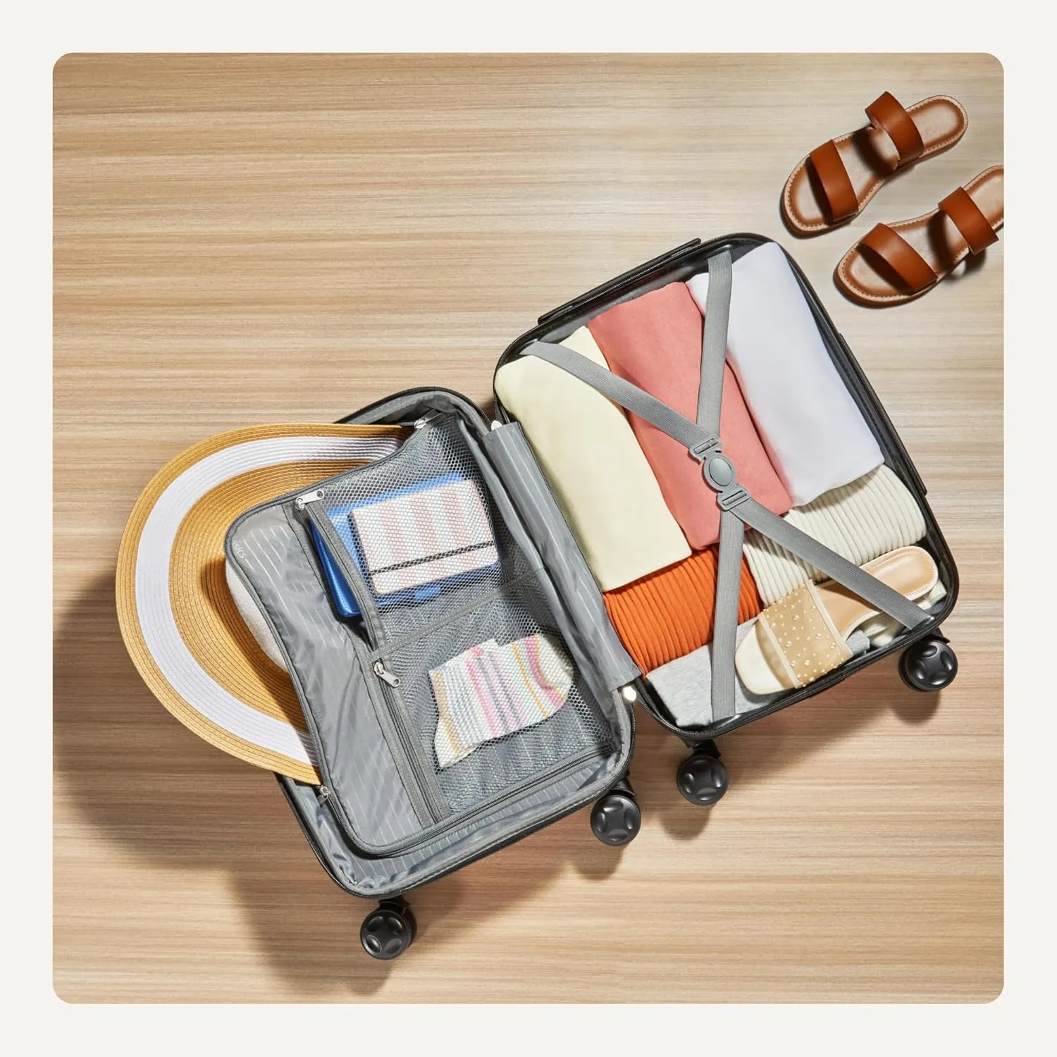 Amazon Basics 21" Hardside Carry-On Luggage, Hardshell Suitcase With Wheels, Expandable For Up to 25% More Space, With Scratch-Resistant Surface, Four Multi-directional Wheels, Rose Gold
