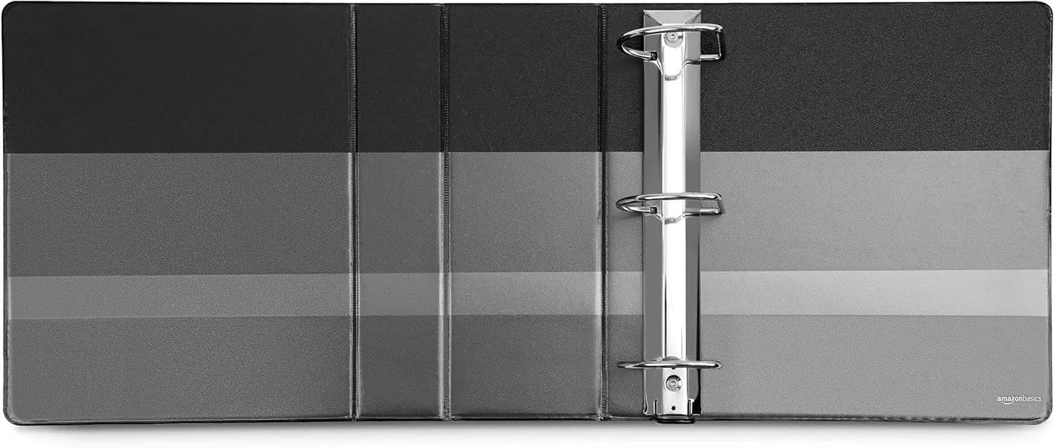 Amazon Basics 5 inch Binder, Heavy Duty, 3 Ring, Customizable View, D-Ring, 2-Pack, Black