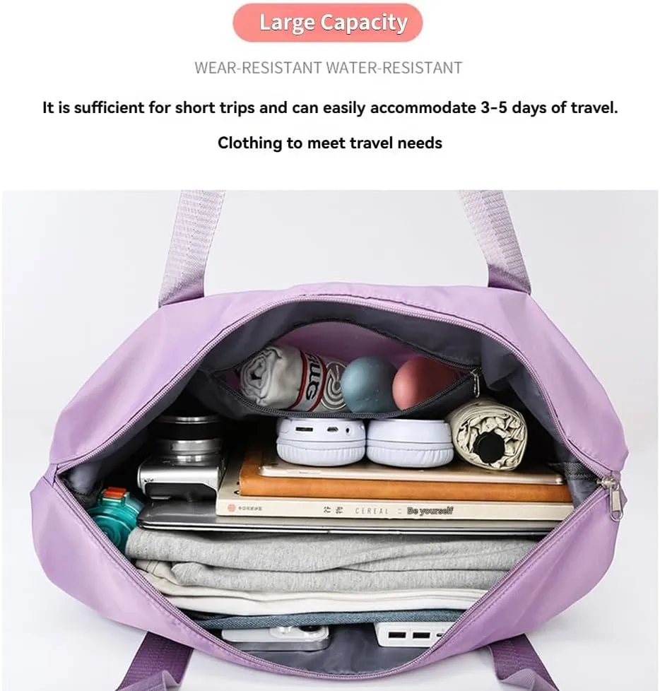 Ambitionous 2025 New Large Capacity Travel Bag - Universal Wheel Removable, Pepepo Travel Bag with Wheels, Foldable Dry Wet Separated Tote Bag with 360 Degrees Silent Universal Wheels (Pink)