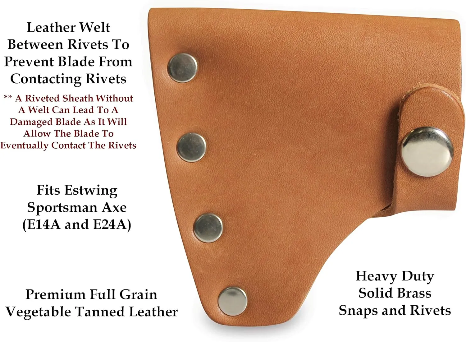 American Bench Craft Leather Hatchet Sheath fits ESTWING Hatchet Sportsman's Axe Models E14A & E24A - (Hatchet Not Included) (Brown)