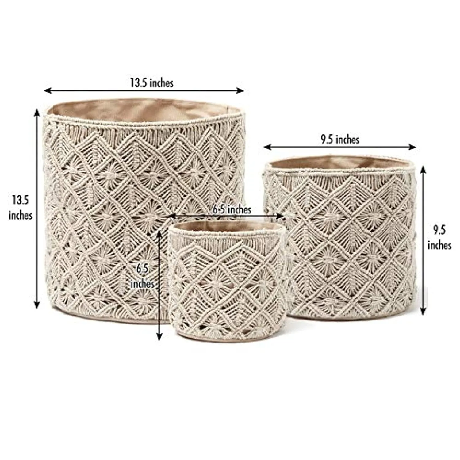 Americanflat Woven Macrame Storage Basket, Natural Cotton Rope (3 Pack of Gray)