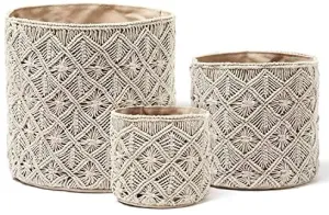 Americanflat Woven Macrame Storage Basket, Natural Cotton Rope (3 Pack of Gray)