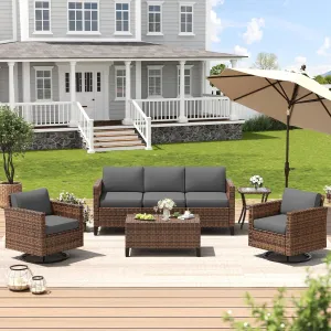 Amopatio Patio Furniture Set, Wicker Outdoor Sectional Sofa Sets, 7 Pieces Rattan Conversation Set with Storage Table, Swivel Chairs Include Waterproof, (Grey)