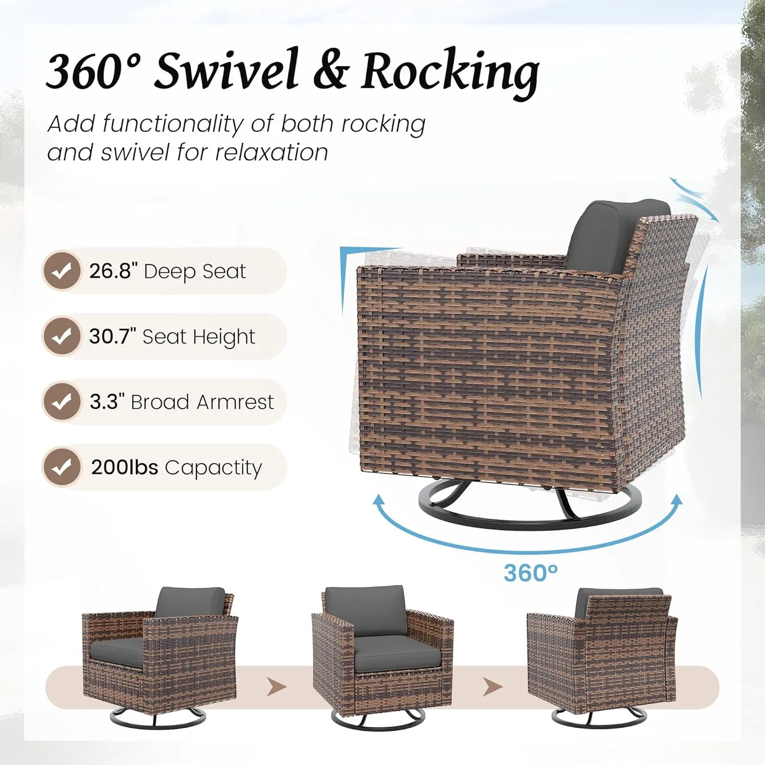 Amopatio Patio Furniture Set, Wicker Outdoor Sectional Sofa Sets, 7 Pieces Rattan Conversation Set with Storage Table, Swivel Chairs Include Waterproof, (Grey)