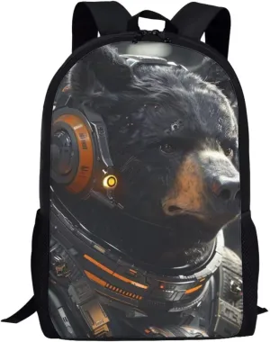 AmzPrint Astronaut Bear Backpack For School 17 Inch Animal Print School Bag Commuter School Backpack Back To School Gift