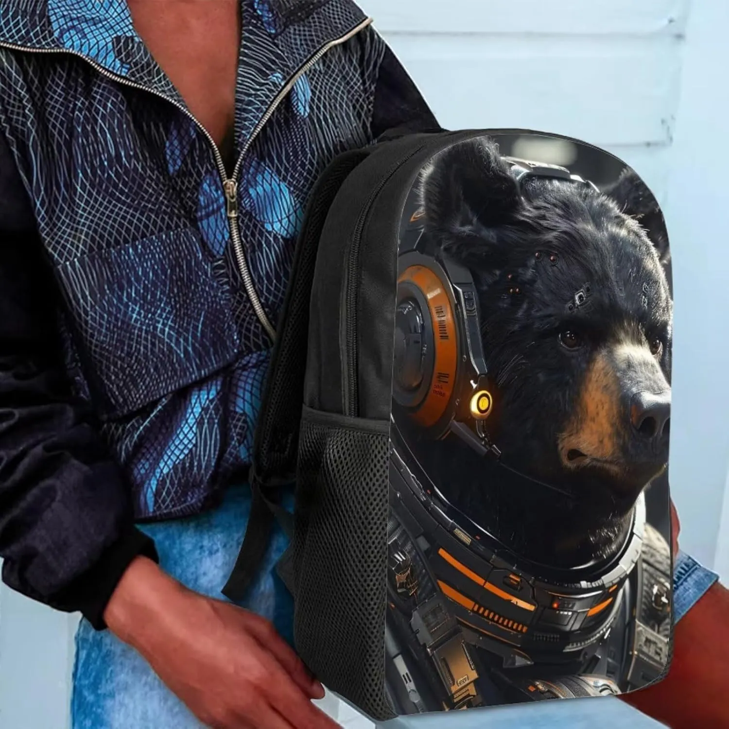 AmzPrint Astronaut Bear Backpack For School 17 Inch Animal Print School Bag Commuter School Backpack Back To School Gift