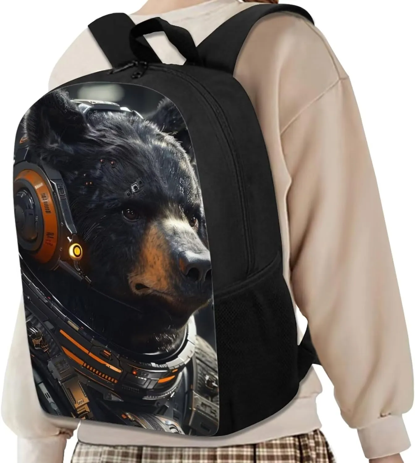 AmzPrint Astronaut Bear Backpack For School 17 Inch Animal Print School Bag Commuter School Backpack Back To School Gift