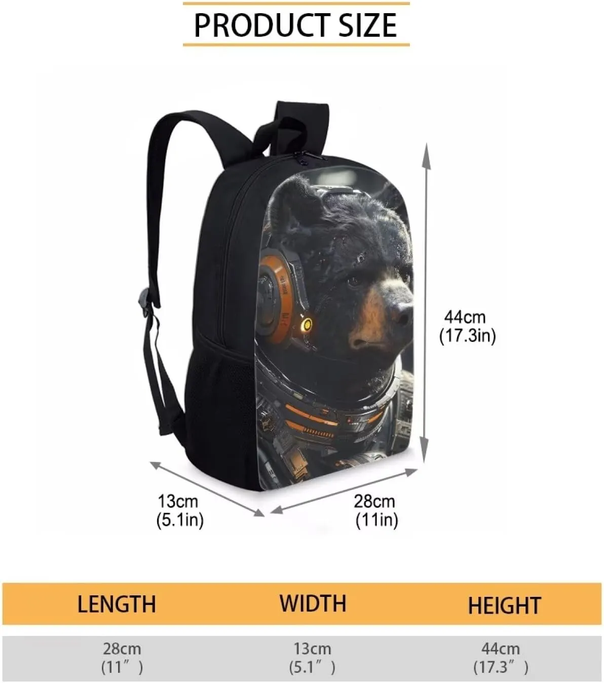 AmzPrint Astronaut Bear Backpack For School 17 Inch Animal Print School Bag Commuter School Backpack Back To School Gift