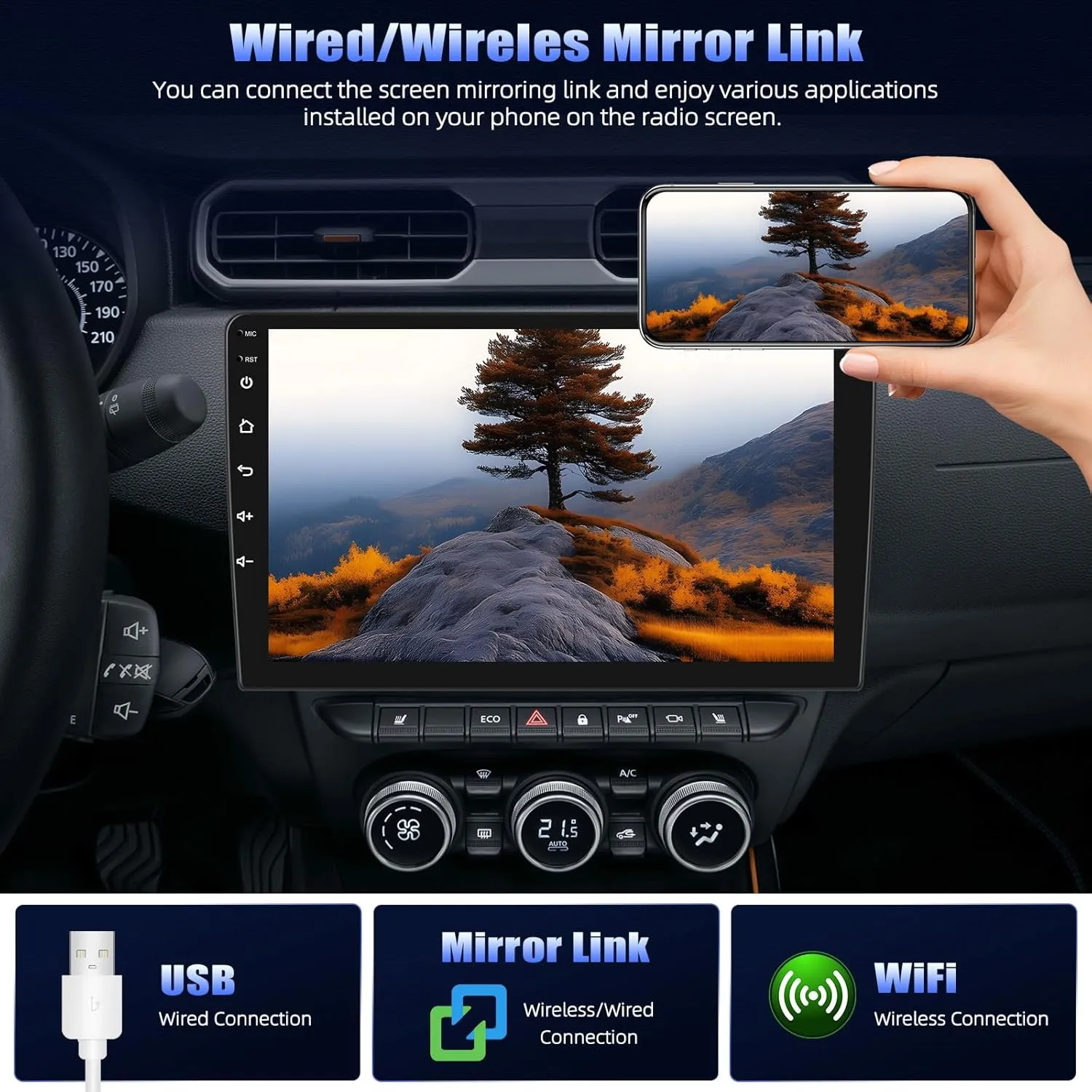 Android 13 Car Radio 10 Inch Touch Screen GPS Sat Navi Stereo Player AMprime 2 Din Bluetooth WiFi FM Receiver Mobile Phone Mirror Link Dual USB   Backup Camera