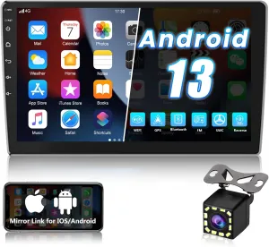 Android 13 Car Radio 10 Inch Touch Screen GPS Sat Navi Stereo Player AMprime 2 Din Bluetooth WiFi FM Receiver Mobile Phone Mirror Link Dual USB   Backup Camera
