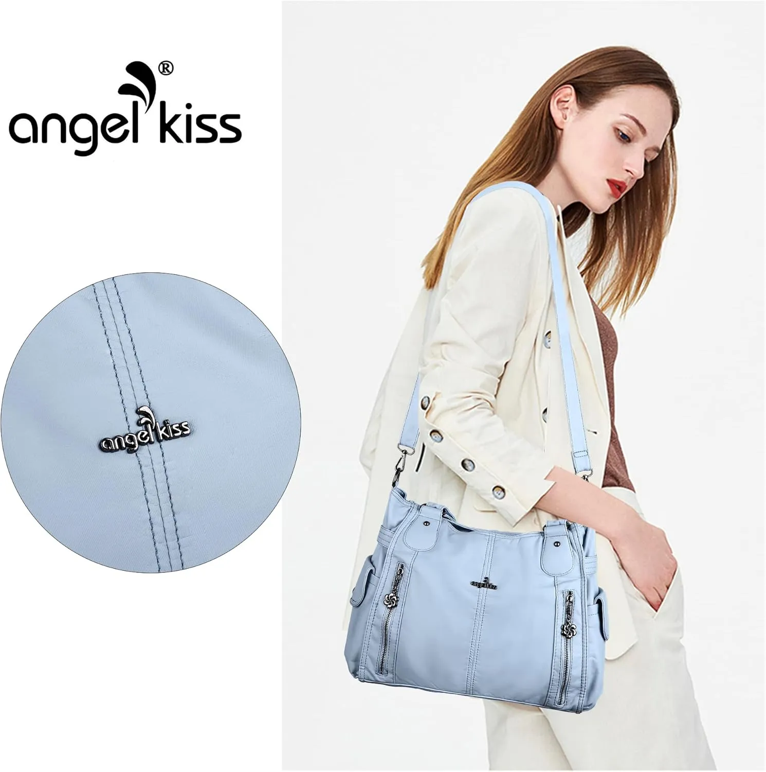 Angel Kiss Handbags for Womens Top-Handle Hobo Purse Roomy Casual Shoulder Bags PU Tote Satchel Purse for Women
