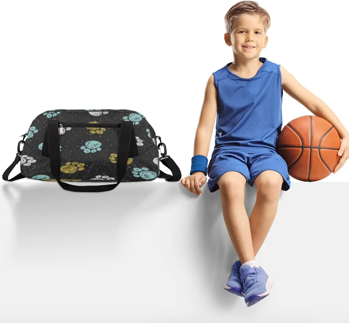 Animal Dog Paw Print Kids Duffel Bag for Girls Boys Teens, Oil Painting Dance Bag Overnight Small Duffel Bag Carry On Weekend Sports Gym Travel Bag for School Practice Gymnastics Ballet