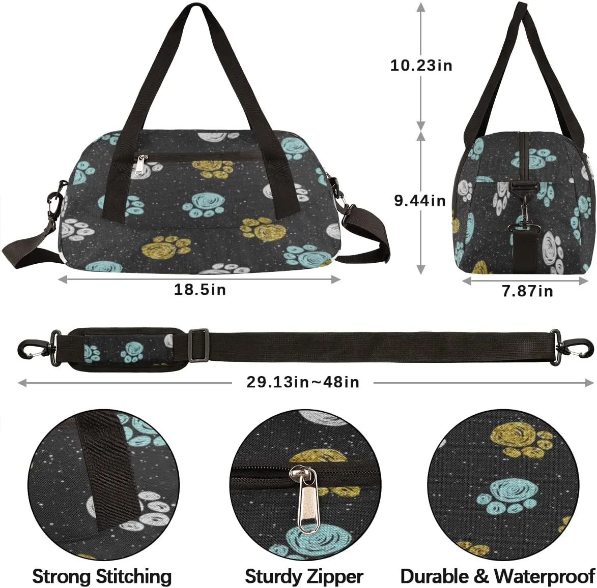 Animal Dog Paw Print Kids Duffel Bag for Girls Boys Teens, Oil Painting Dance Bag Overnight Small Duffel Bag Carry On Weekend Sports Gym Travel Bag for School Practice Gymnastics Ballet