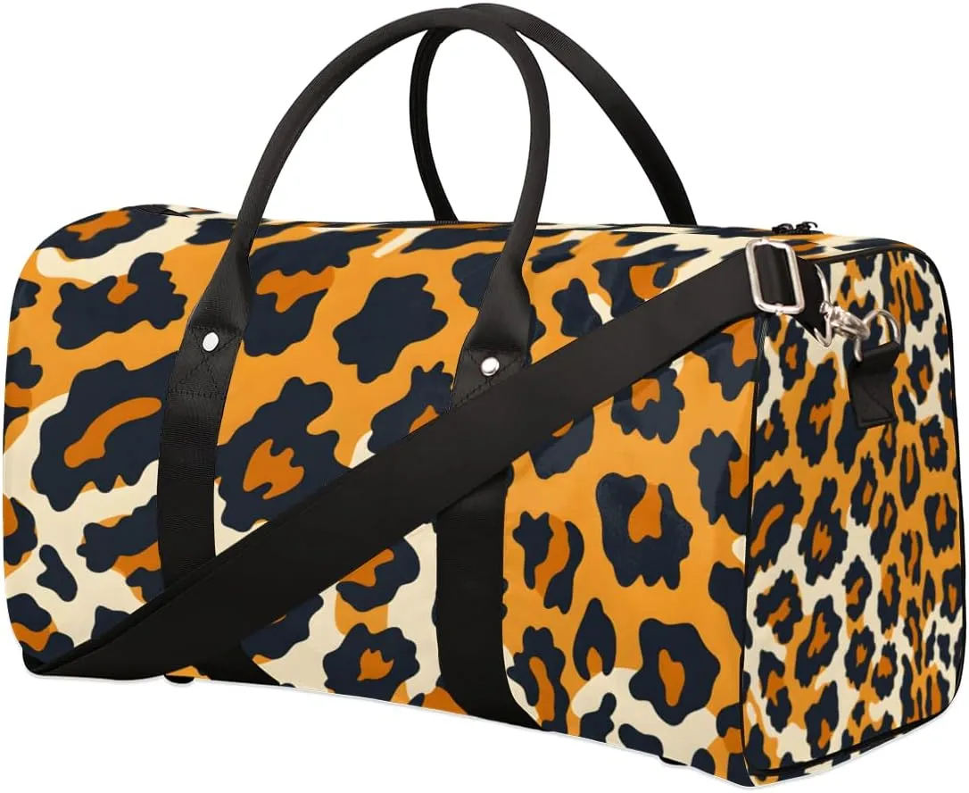 Animal Leopard Travel Duffle Bag for Women Men Gym Duffel Foldable Bag Waterproof Weekender Leopard Pattern Duffle Tote