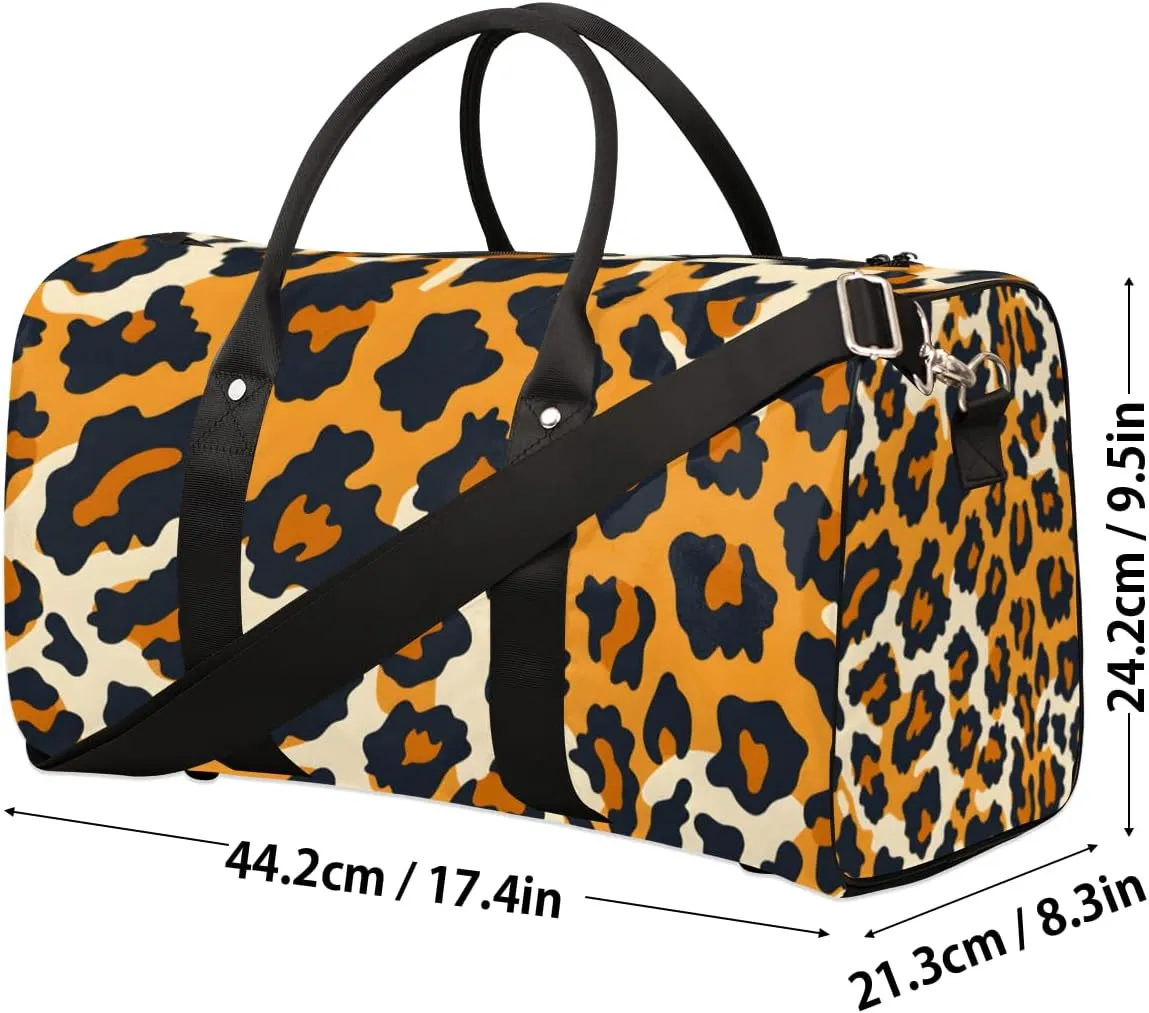 Animal Leopard Travel Duffle Bag for Women Men Gym Duffel Foldable Bag Waterproof Weekender Leopard Pattern Duffle Tote
