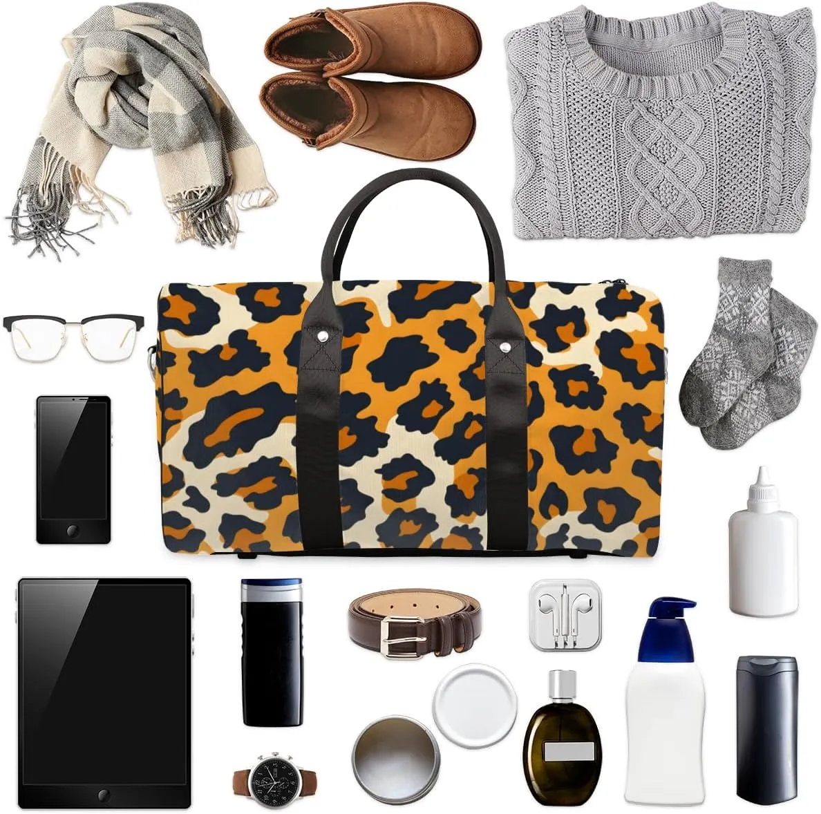 Animal Leopard Travel Duffle Bag for Women Men Gym Duffel Foldable Bag Waterproof Weekender Leopard Pattern Duffle Tote