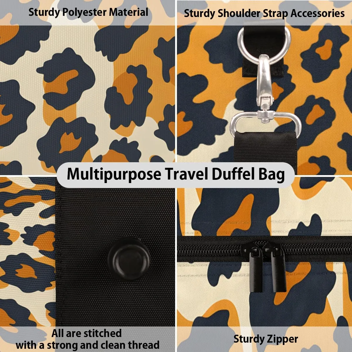 Animal Leopard Travel Duffle Bag for Women Men Gym Duffel Foldable Bag Waterproof Weekender Leopard Pattern Duffle Tote