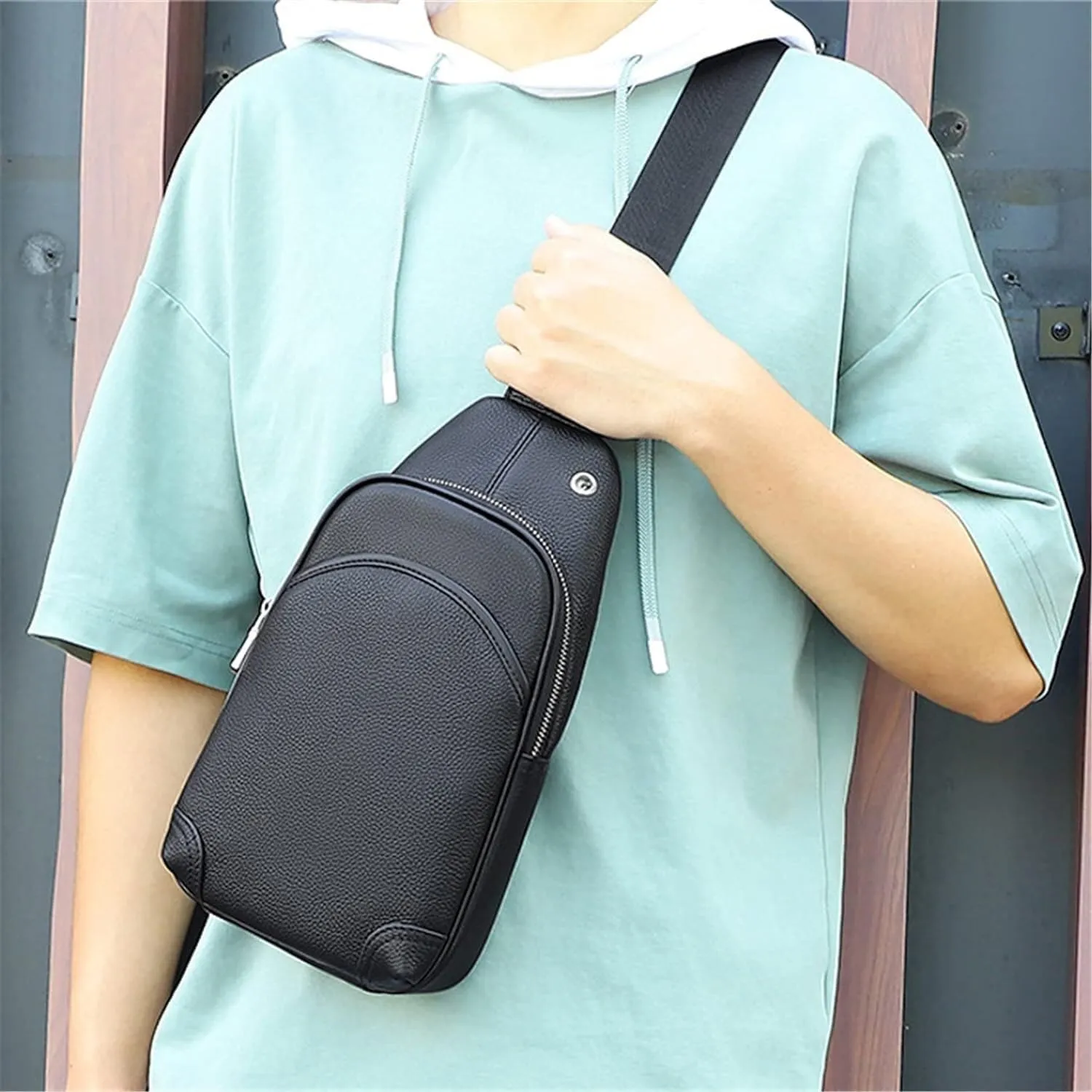 Anti Theft Sling Chest Bag Leather Crossbody Shoulder Bag Chest Backpack Multipurpose Daypack For Outdoor Sport Camping(Black)