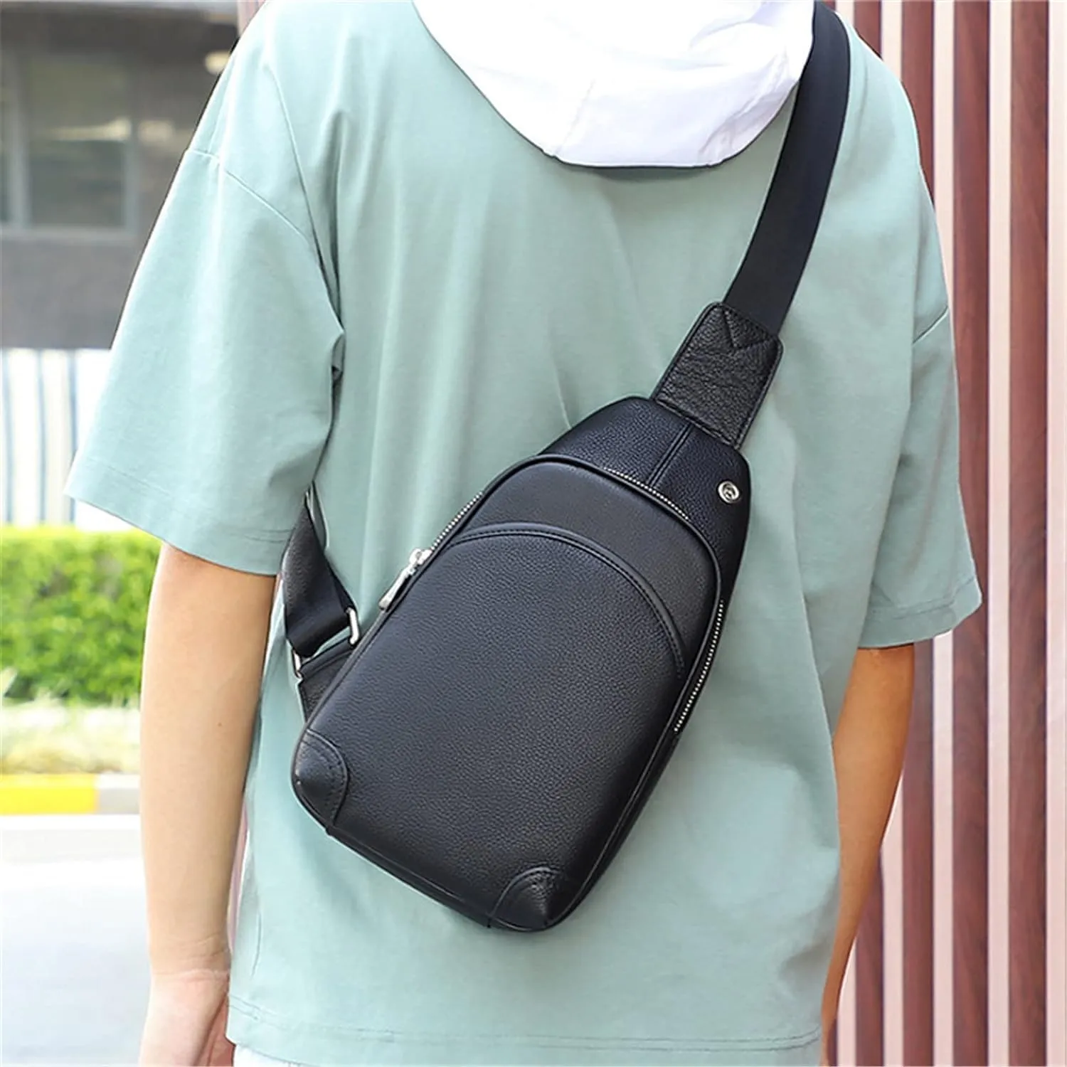 Anti Theft Sling Chest Bag Leather Crossbody Shoulder Bag Chest Backpack Multipurpose Daypack For Outdoor Sport Camping(Black)