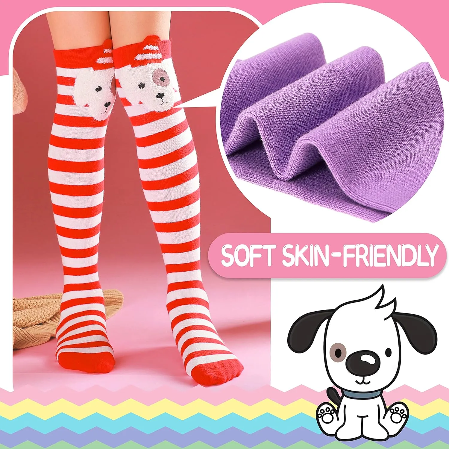 ANTSANG Kids Girls Knee High Socks Long Boot Crazy Silly Fun Gift Cute Tall Animal Socks for Child 6 Pairs