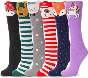 ANTSANG Kids Girls Knee High Socks Long Boot Crazy Silly Fun Gift Cute Tall Animal Socks for Child 6 Pairs