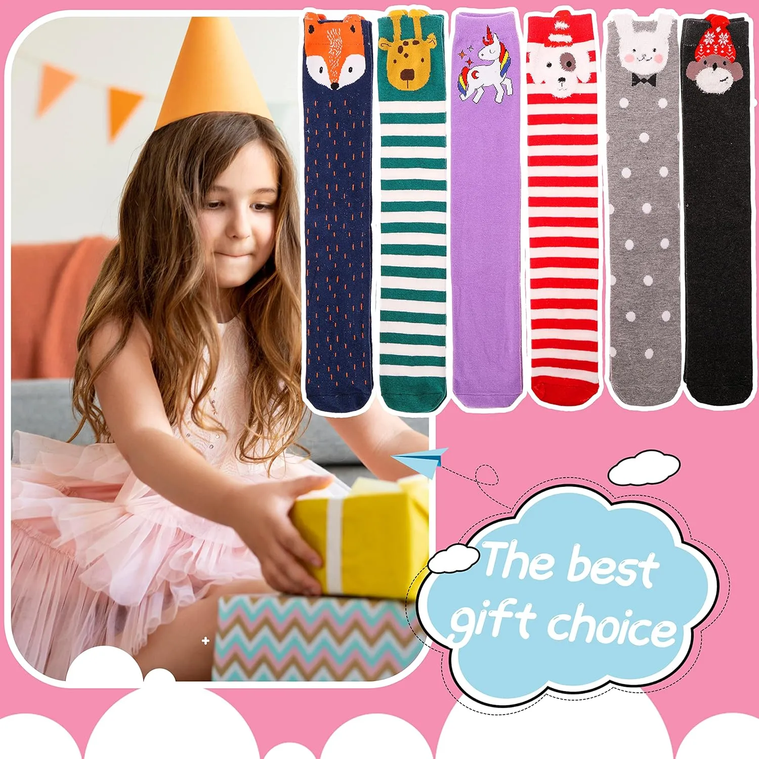 ANTSANG Kids Girls Knee High Socks Long Boot Crazy Silly Fun Gift Cute Tall Animal Socks for Child 6 Pairs