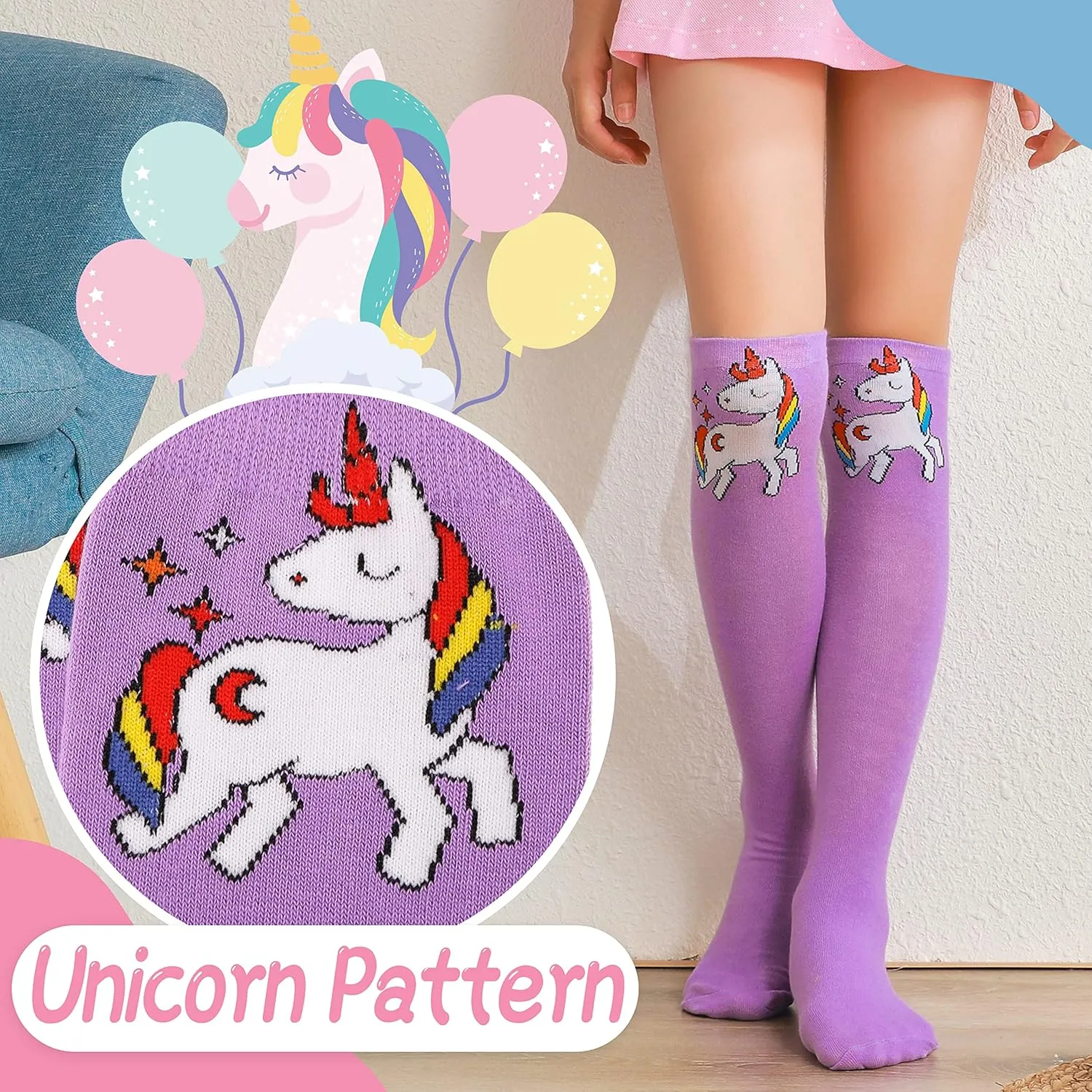 ANTSANG Kids Girls Knee High Socks Long Boot Crazy Silly Fun Gift Cute Tall Animal Socks for Child 6 Pairs