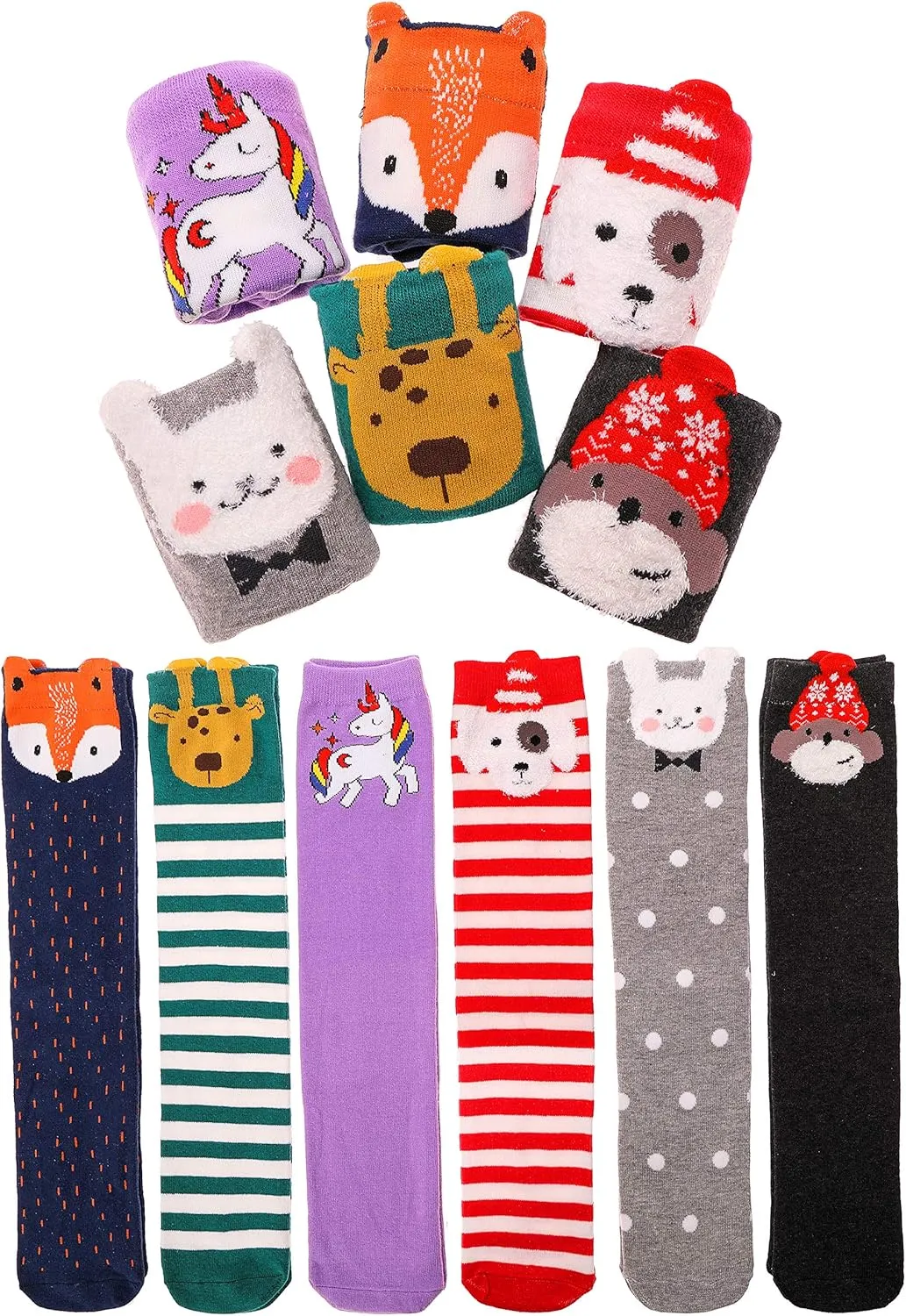 ANTSANG Kids Girls Knee High Socks Long Boot Crazy Silly Fun Gift Cute Tall Animal Socks for Child 6 Pairs