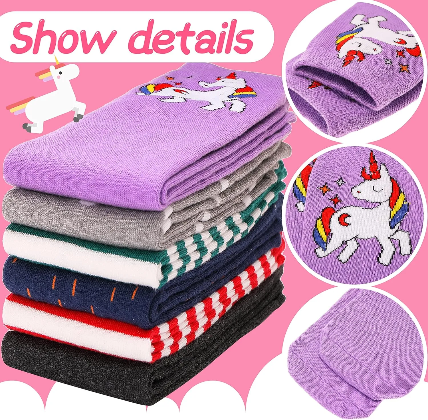 ANTSANG Kids Girls Knee High Socks Long Boot Crazy Silly Fun Gift Cute Tall Animal Socks for Child 6 Pairs