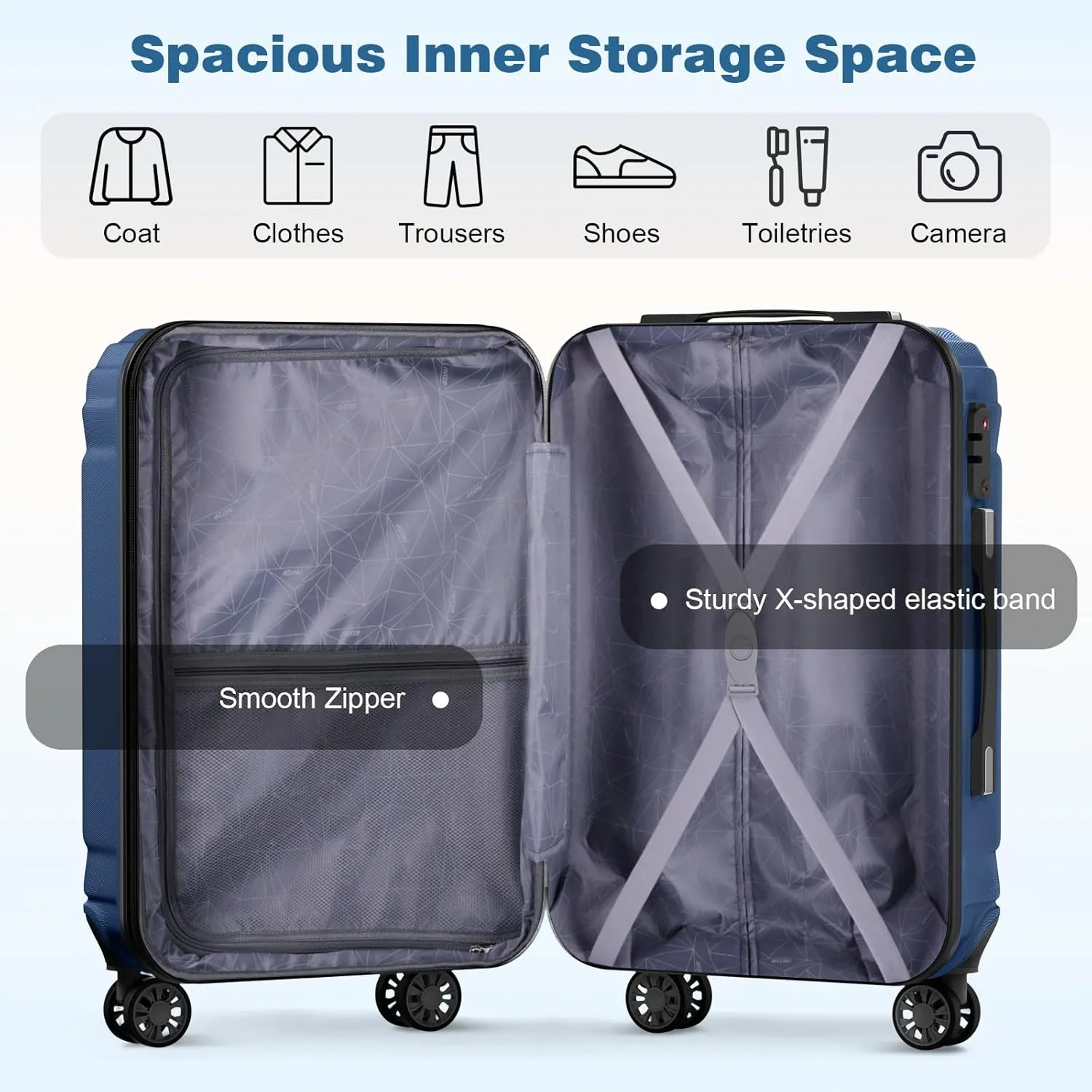 AnyZip Expandable Luggage, 28 Inch Large Hard Shell Checked Suitcase, Rolling Lightweight Travel Suitcases with Wheels TSA Lock (Blue)