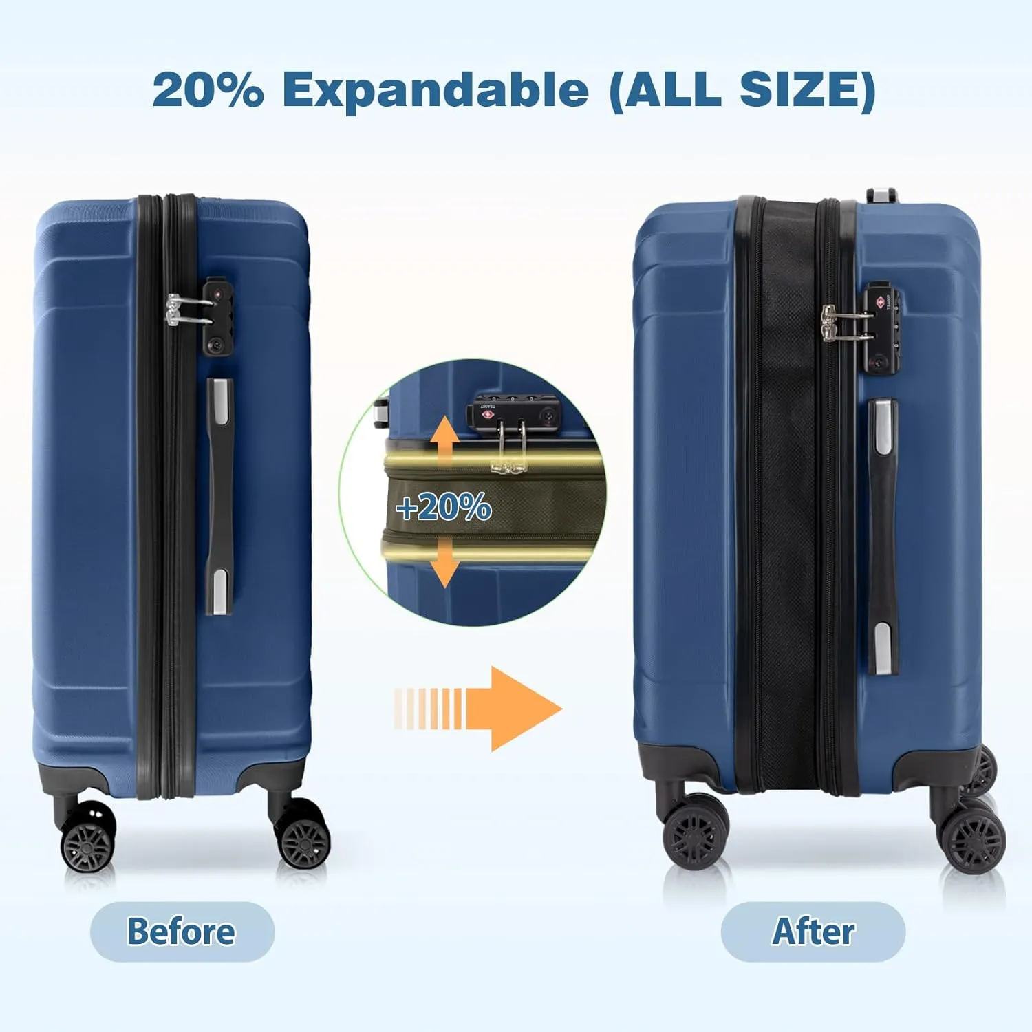 AnyZip Expandable Luggage, 28 Inch Large Hard Shell Checked Suitcase, Rolling Lightweight Travel Suitcases with Wheels TSA Lock (Blue)