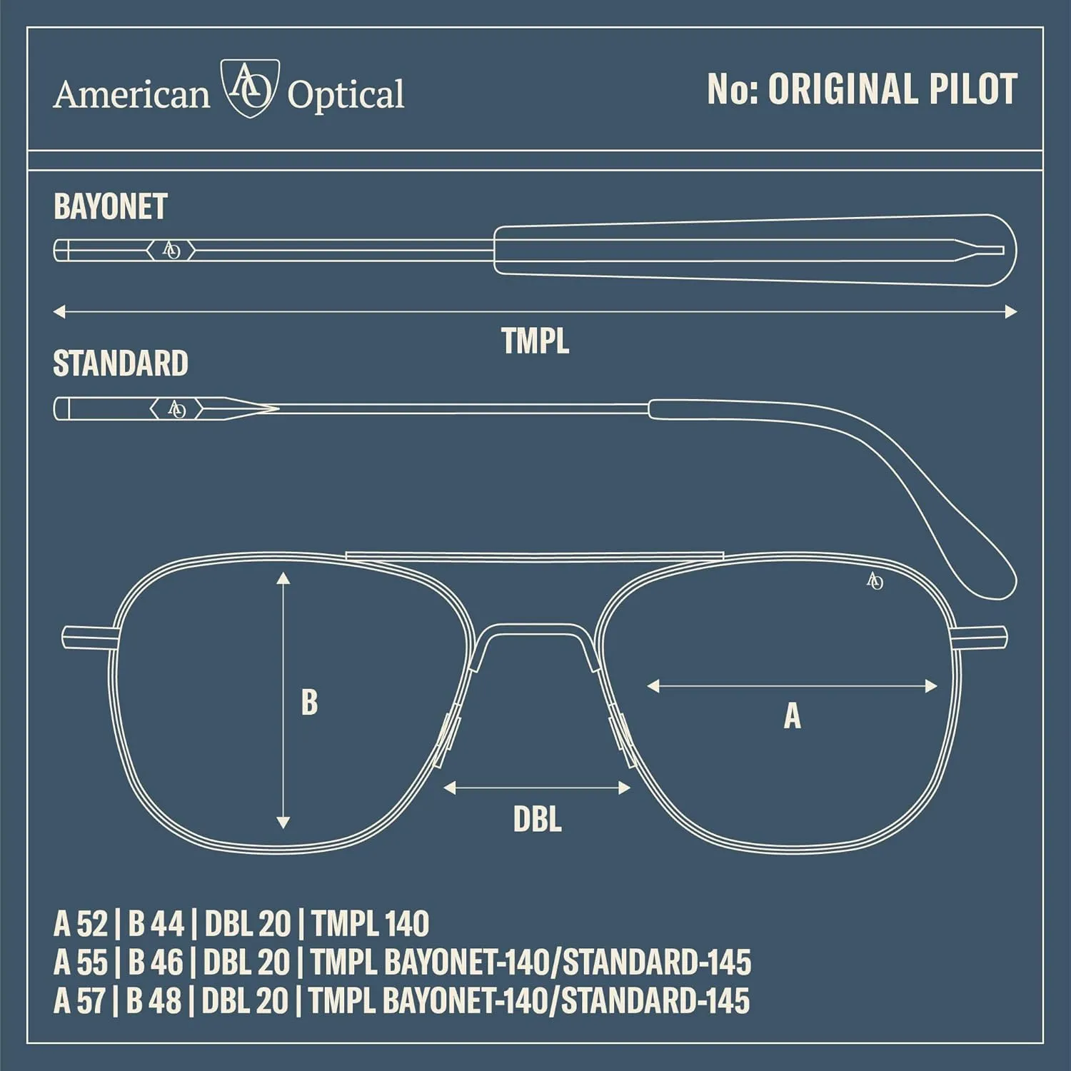 AO Original Pilot Sunglasses - AOLite Mirrored Nylon Lenses - Bayonet Temple