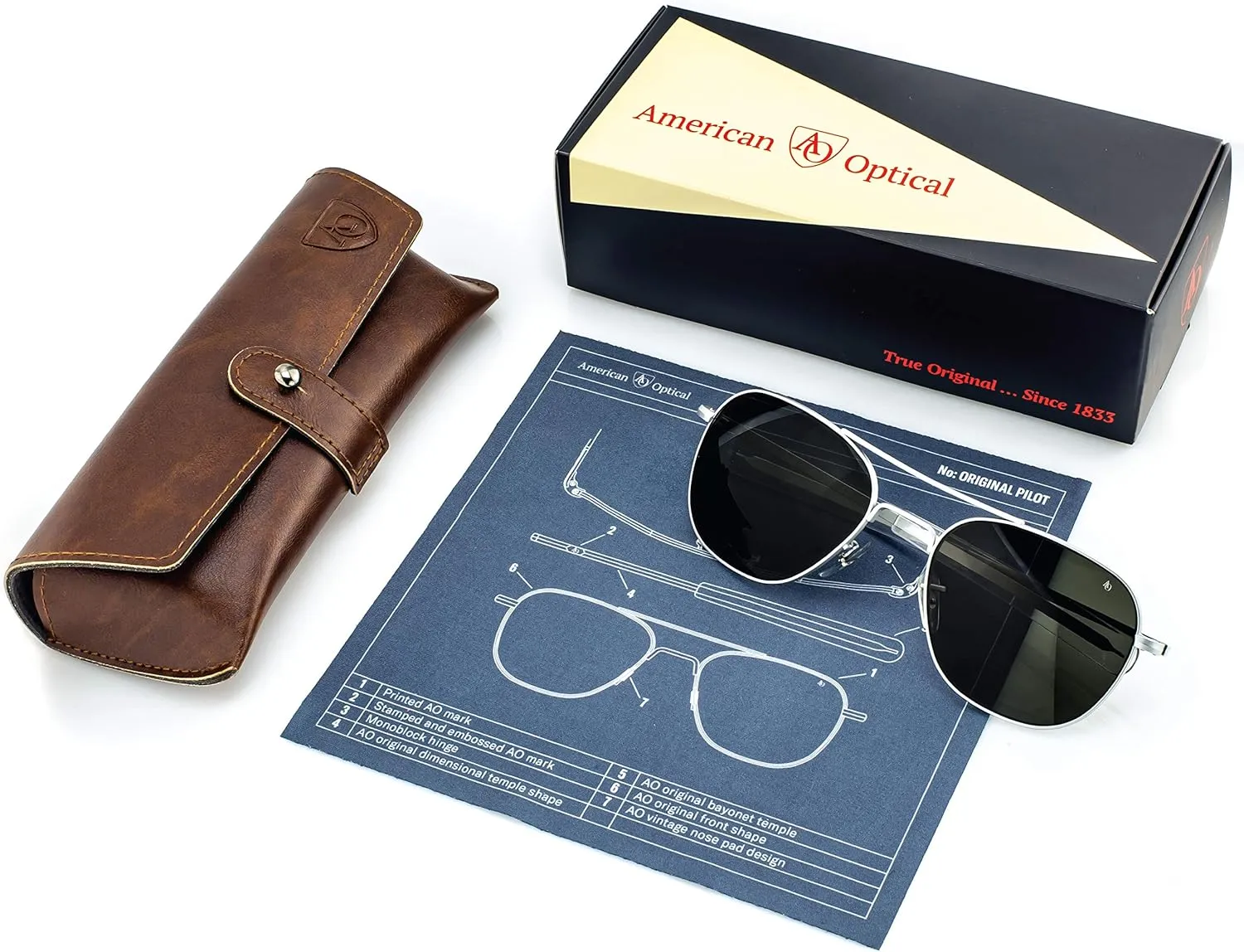 AO Original Pilot Sunglasses - AOLite Mirrored Nylon Lenses - Bayonet Temple