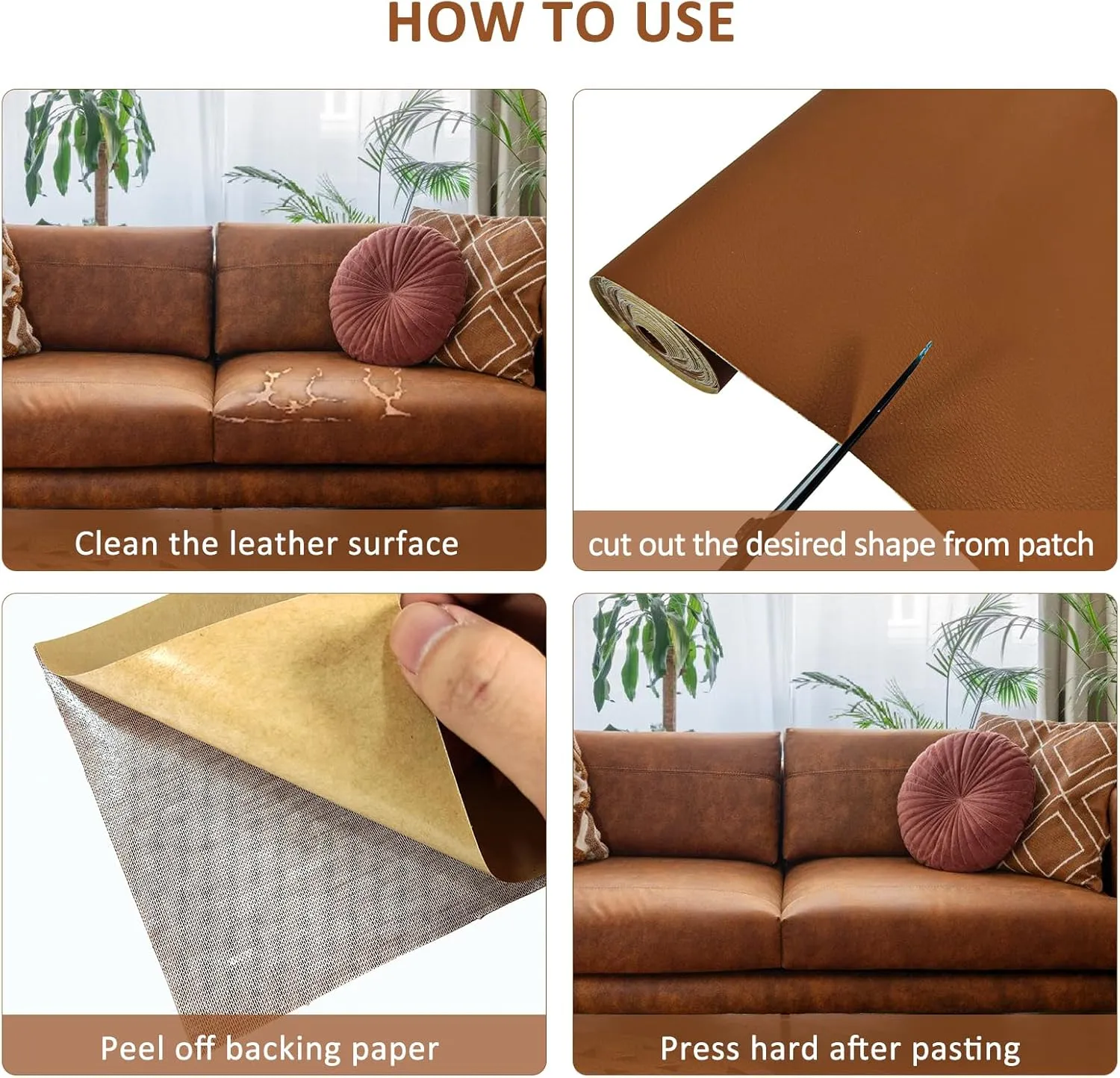 AOOTOOLINK Leather Repair Patch 17X316 Inch Self Adhesive Leather Repair, Large Leather Repair Tape for Couches, Furniture, Car Seats, Cabinets, Sofa, Handbags (Light Brown, 17X316 Inch)