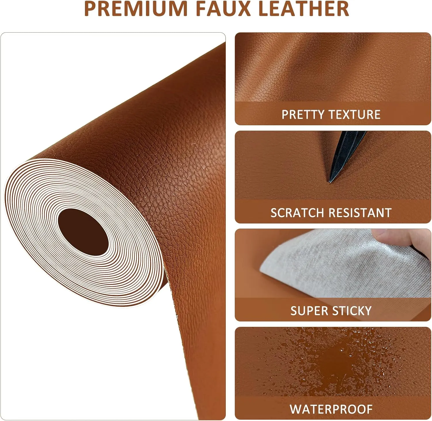 AOOTOOLINK Leather Repair Patch 17X316 Inch Self Adhesive Leather Repair, Large Leather Repair Tape for Couches, Furniture, Car Seats, Cabinets, Sofa, Handbags (Light Brown, 17X316 Inch)