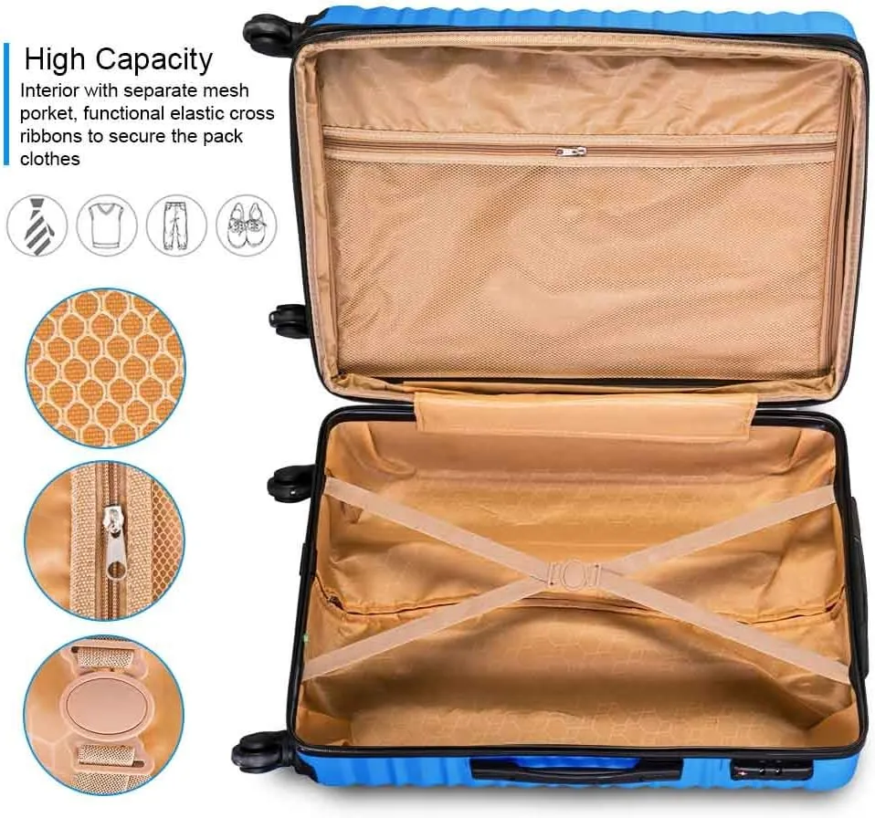 Apelila 4 Piece Hardshell Luggage Sets,Travel Suitcase,Carry On Luggage with Spinner Wheels Free Cover&Hanger Inside4PC (Light Blue)