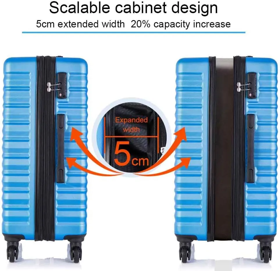 Apelila 4 Piece Hardshell Luggage Sets,Travel Suitcase,Carry On Luggage with Spinner Wheels Free Cover&Hanger Inside4PC (Light Blue)