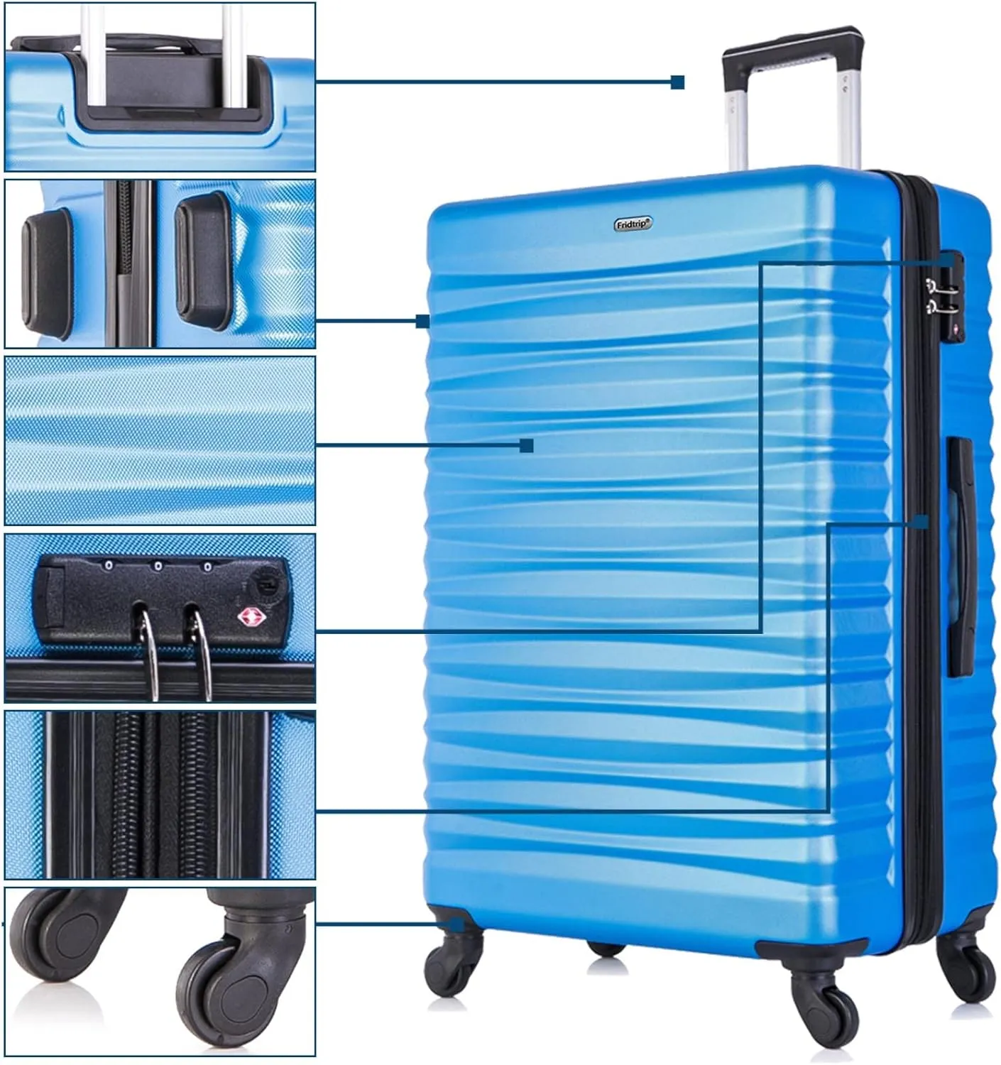 Apelila 4 Piece Hardshell Luggage Sets,Travel Suitcase,Carry On Luggage with Spinner Wheels Free Cover&Hanger Inside4PC (Light Blue)