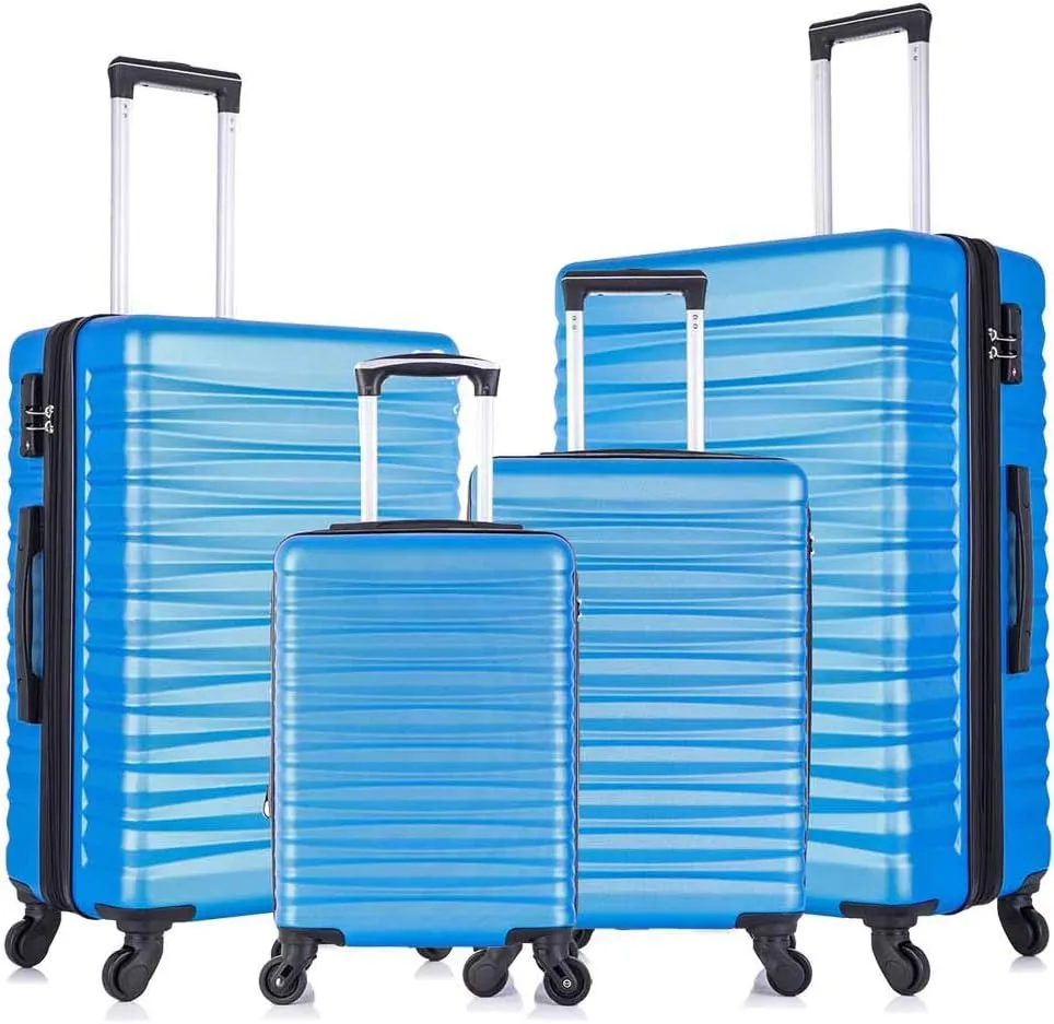 Apelila 4 Piece Hardshell Luggage Sets,Travel Suitcase,Carry On Luggage with Spinner Wheels Free Cover&Hanger Inside4PC (Light Blue)