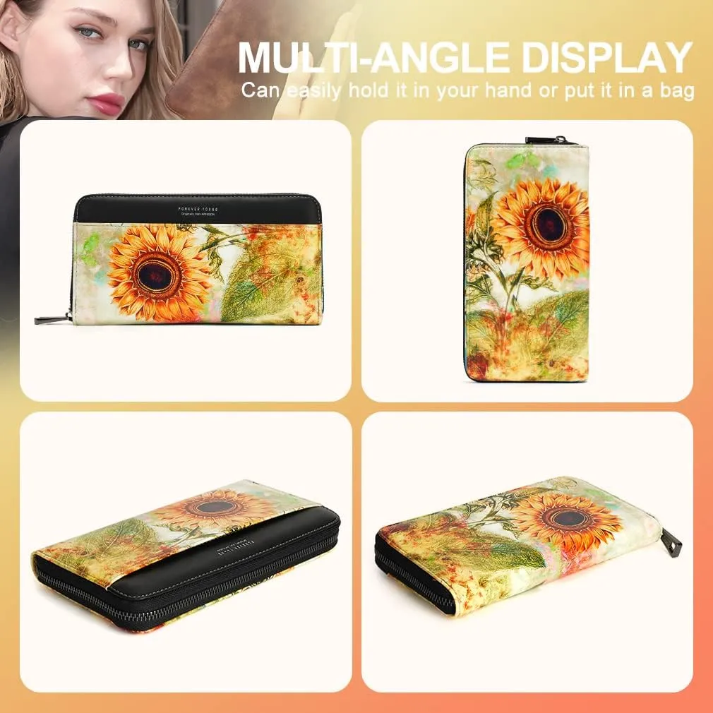 APHISON Wallet Women Large Capacity Clutch Purse For Ladies Card Holder RFID Wristlet Phone Zipper Coin Travel Pocket