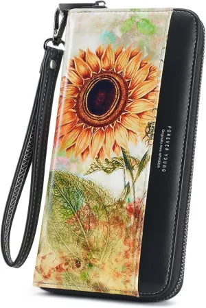 APHISON Wallet Women Large Capacity Clutch Purse For Ladies Card Holder RFID Wristlet Phone Zipper Coin Travel Pocket