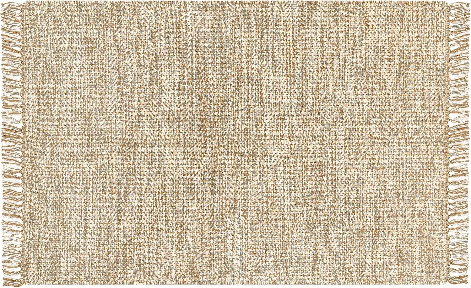 Area Rug Runner Washable - 2'x3' Rugs for Living Room Woven Boho Rug for Bedroom, Bathroom, Entryway, and Farmhouse Entry Decor - Beige/White