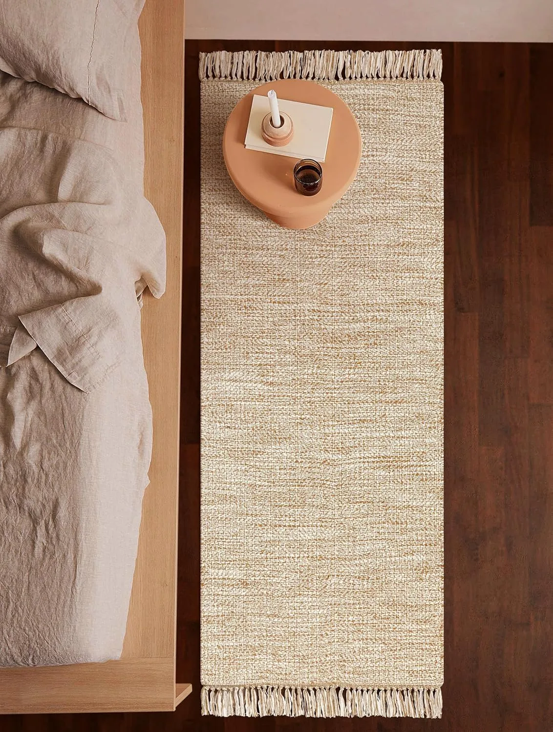 Area Rug Runner Washable - 2'x3' Rugs for Living Room Woven Boho Rug for Bedroom, Bathroom, Entryway, and Farmhouse Entry Decor - Beige/White
