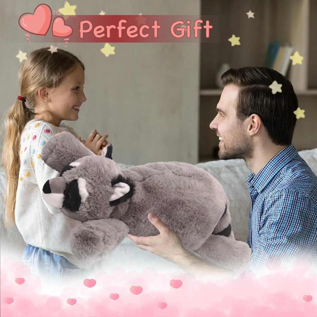 ARELUX Soft 18in Raccoon Stuffed Animals: Raccoon Plush Cute Cuddly Body Pillow Hug Sleeping Fluffy Wild Animal Toys Bed Decor Plushie Doll Friends Family Member